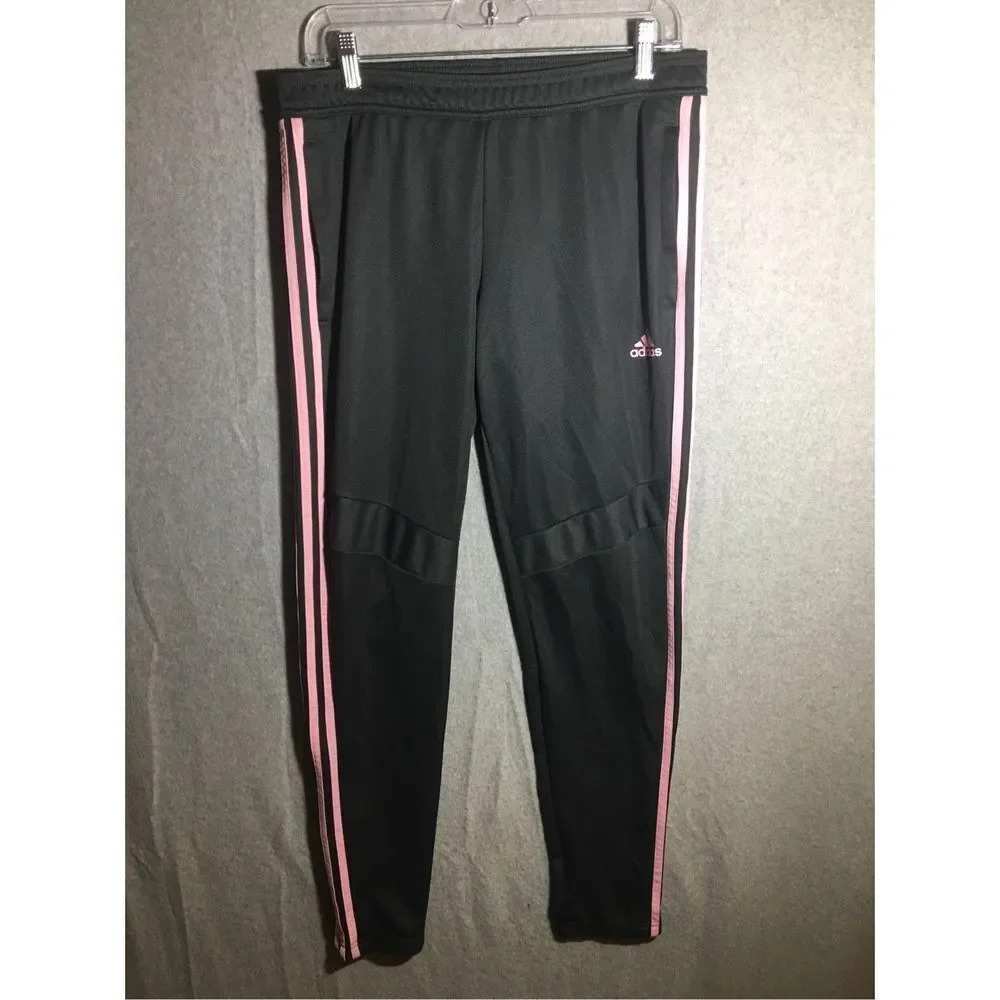 Womens Adidas Joggers Grey Pink Striped Classic Basic Athletic Workout Gym